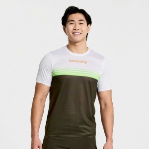 Camiseta Saucony Elite Corta Sleeve Hombre Blancas Negras | COLOMBIA-JKXC