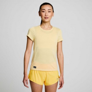 Camiseta Saucony Stopwatch Corta Sleeve Mujer Amarillo | COLOMBIA-MUPQ