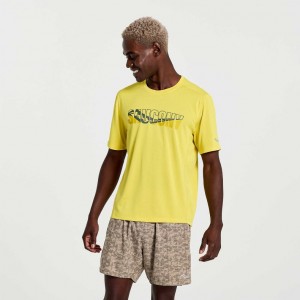 Camiseta Saucony Stopwatch Graphic Corta Sleeve Hombre Amarillo | COLOMBIA-PSRK