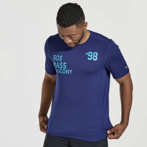 Camiseta Saucony Stopwatch Graphic Corta Sleeve Hombre Azul Marino | COLOMBIA-WRKT