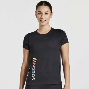 Camiseta Saucony Stopwatch Graphic Corta Sleeve Mujer Negras | COLOMBIA-VIAW