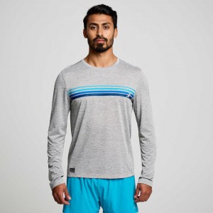 Camiseta Saucony Stopwatch Graphic Long Sleeve Hombre Gris Claro | COLOMBIA-ANZS