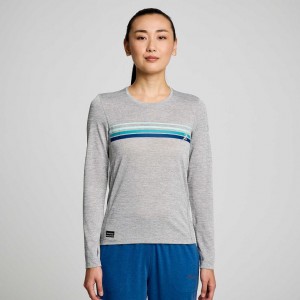 Camiseta Saucony Stopwatch Graphic Long Sleeve Mujer Gris Claro | COLOMBIA-GUSR