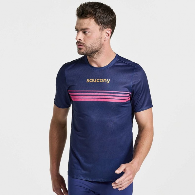 Camiseta Saucony Elite Corta Sleeve Hombre Azul Marino | COLOMBIA-WTMP