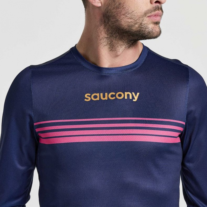 Camiseta Saucony Elite Long Sleeve Hombre Azul Marino | COLOMBIA-VRAD