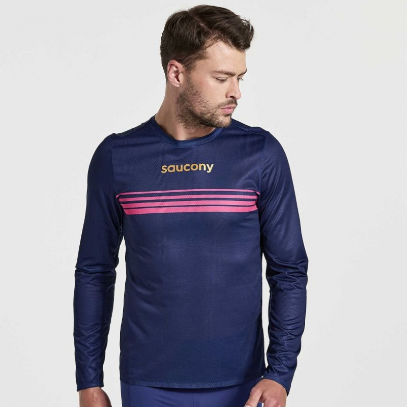 Camiseta Saucony Elite Long Sleeve Hombre Azul Marino | COLOMBIA-VRAD