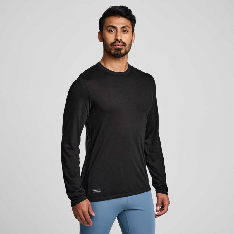 Camiseta Saucony Peregrine Merino Long Sleeve Hombre Negras | COLOMBIA-EWSK