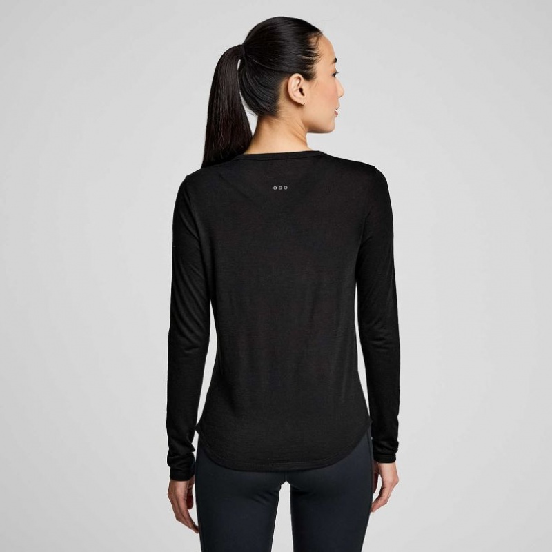 Camiseta Saucony Peregrine Merino Long Sleeve Mujer Negras | COLOMBIA-QZKX