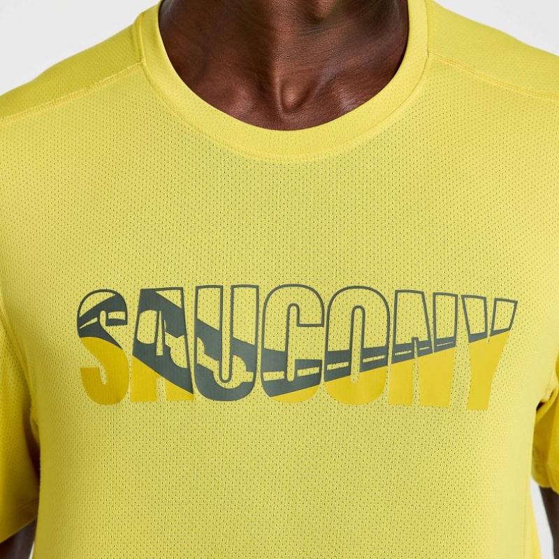 Camiseta Saucony Stopwatch Graphic Corta Sleeve Hombre Amarillo | COLOMBIA-PSRK