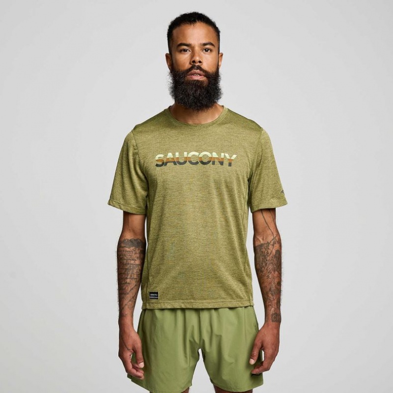 Camiseta Saucony Stopwatch Graphic Corta Sleeve Hombre Verde Oliva | COLOMBIA-NJXM