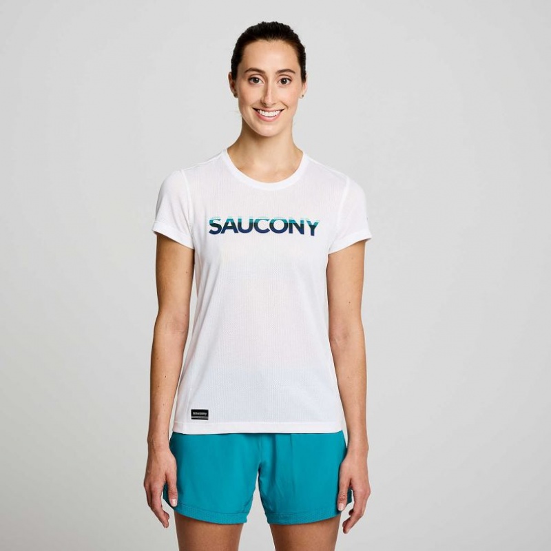 Camiseta Saucony Stopwatch Graphic Corta Sleeve Mujer Blancas | COLOMBIA-BGPN