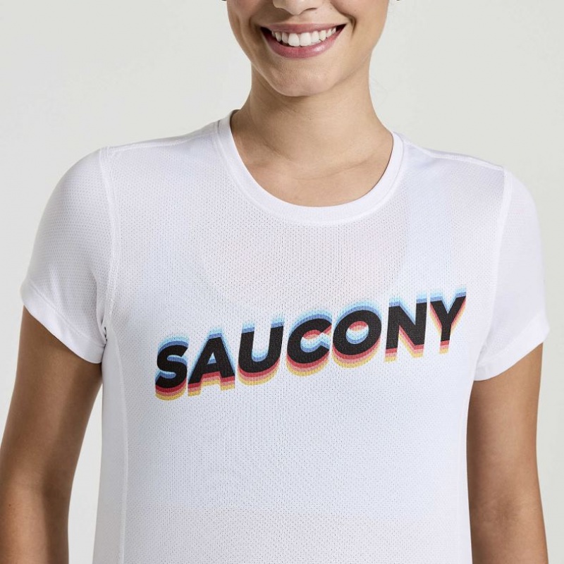 Camiseta Saucony Stopwatch Graphic Corta Sleeve Mujer Blancas | COLOMBIA-OBNQ