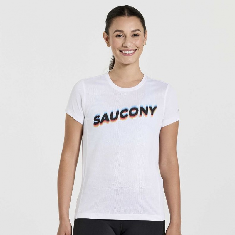 Camiseta Saucony Stopwatch Graphic Corta Sleeve Mujer Blancas | COLOMBIA-OBNQ