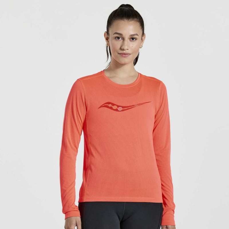 Camiseta Saucony Stopwatch Graphic Long Sleeve Mujer Naranjas | COLOMBIA-KXHJ