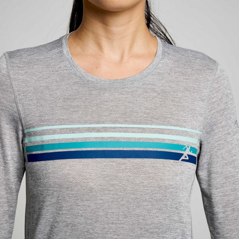 Camiseta Saucony Stopwatch Graphic Long Sleeve Mujer Gris Claro | COLOMBIA-GUSR