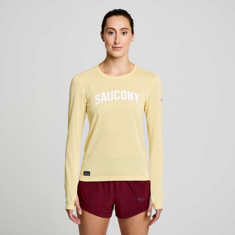 Camiseta Saucony Stopwatch Graphic Long Sleeve Mujer Amarillo | COLOMBIA-VDLE