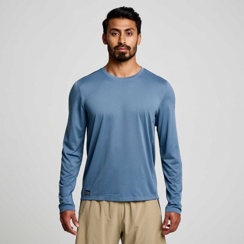 Camiseta Saucony Stopwatch Long Sleeve Hombre Azules | COLOMBIA-OGJI