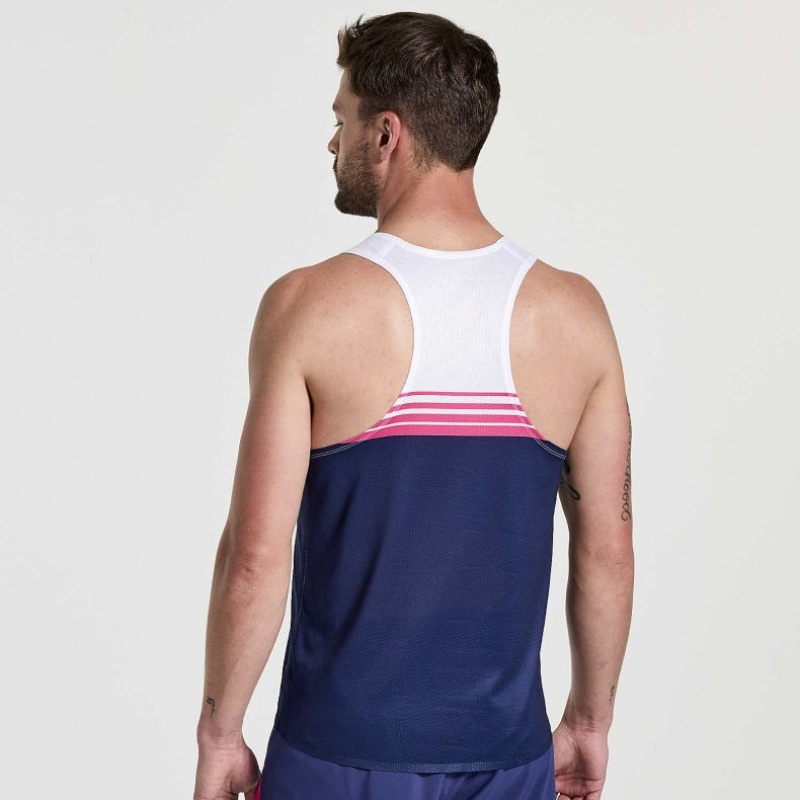 Camiseta Tirantes Saucony Elite Singlet Hombre Blancas Azul Marino | COLOMBIA-NPFY