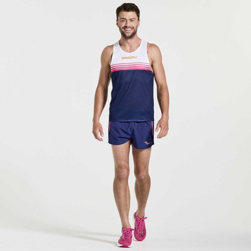 Camiseta Tirantes Saucony Elite Singlet Hombre Blancas Azul Marino | COLOMBIA-NPFY